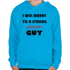 PRINTFASHION Egy erős januári pasihoz fogok hozzá menni - Gyerek kapucnis pulóver - Azúrkék gyerek pulóver, kardigán