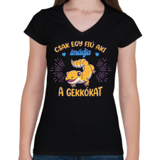 PRINTFASHION Egy fiú - Gekkó - Női V-nyakú póló - Fekete női póló