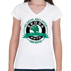 PRINTFASHION Egy jó Skoda-val nem bírtok - Női V-nyakú póló - Fehér