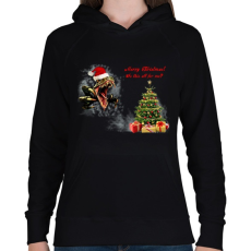 PRINTFASHION Egy Raptor Karácsonya - Női kapucnis pulóver - Fekete