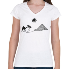 PRINTFASHION Egyiptom  - Női V-nyakú póló - Fehér