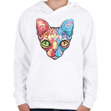 PRINTFASHION Egyiptomi macska vízfesték - Gyerek kapucnis pulóver - Fehér gyerek pulóver, kardigán