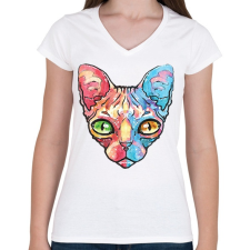 PRINTFASHION Egyiptomi macska vízfesték - Női V-nyakú póló - Fehér női póló