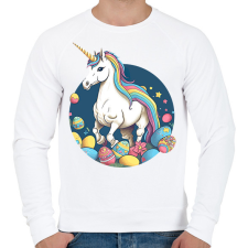 PRINTFASHION Egyszarvú húsvéti tojásokkal - Férfi pulóver - Fehér férfi pulóver, kardigán
