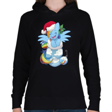 PRINTFASHION Egyszarvú karácsony - Női kapucnis pulóver - Fekete női pulóver, kardigán