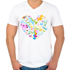 PRINTFASHION Egyszarvú szív - Férfi V-nyakú póló - Fehér férfi póló