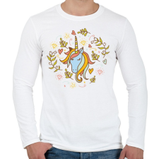 PRINTFASHION Egyszarvú unikornis virágokkal  - Férfi hosszú ujjú póló - Fehér férfi póló
