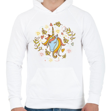 PRINTFASHION Egyszarvú unikornis virágokkal  - Férfi kapucnis pulóver - Fehér