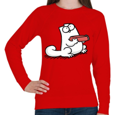 PRINTFASHION Éhes cica - Női pulóver - Piros női pulóver, kardigán