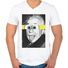 PRINTFASHION Einstein - Férfi V-nyakú póló - Fehér