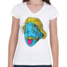 PRINTFASHION Einstein - Női V-nyakú póló - Fehér női póló