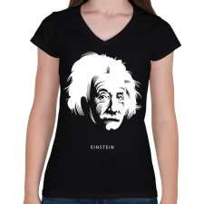 PRINTFASHION Einstein - Női V-nyakú póló - Fekete női póló