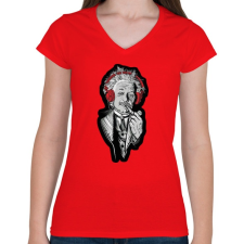 PRINTFASHION Einstein - Női V-nyakú póló - Piros női póló