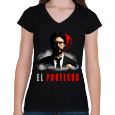 PRINTFASHION EL PROFESOR - Női V-nyakú póló - Fekete női póló