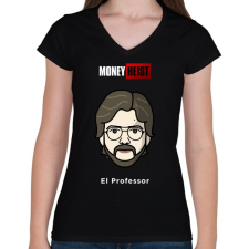PRINTFASHION El Professor - Női V-nyakú póló - Fekete női póló