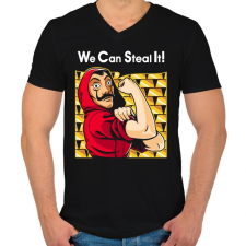 PRINTFASHION El tudjuk lopni! - Férfi V-nyakú póló - Fekete férfi póló