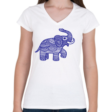 PRINTFASHION Elefánt - kék - Női V-nyakú póló - Fehér