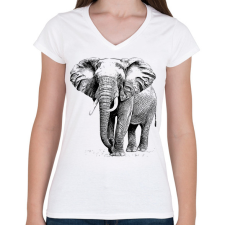 PRINTFASHION elefánt - Női V-nyakú póló - Fehér női póló