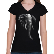 PRINTFASHION Elefánt portré - Női V-nyakú póló - Fekete