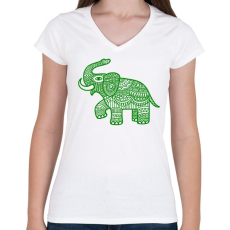 PRINTFASHION Elefánt - zöld - Női V-nyakú póló - Fehér