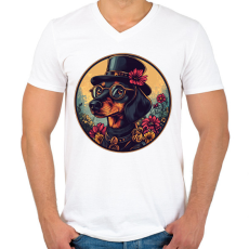 PRINTFASHION Elegáns Tacskó - Férfi V-nyakú póló - Fehér