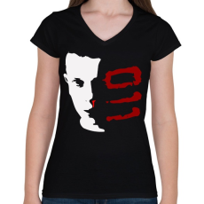 PRINTFASHION Eleven 011 - Női V-nyakú póló - Fekete