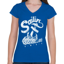 PRINTFASHION Elhajózni - Női V-nyakú póló - Királykék női póló