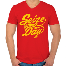 PRINTFASHION Élj a mának - Férfi V-nyakú póló - Piros