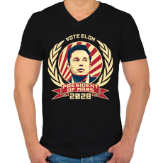 PRINTFASHION Elon Mars elnök - Férfi V-nyakú póló - Fekete