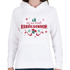 PRINTFASHION Első Karácsonyom - Női kapucnis pulóver - Fehér női pulóver, kardigán