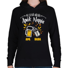 PRINTFASHION Első közös apák napja - Egyedi névvel - Női kapucnis pulóver - Fekete
