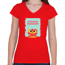 PRINTFASHION Első közös karácsony - Női V-nyakú póló - Piros női póló