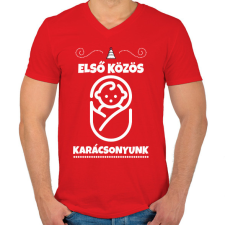 PRINTFASHION Első közös karácsonyunk - Férfi V-nyakú póló - Piros férfi póló