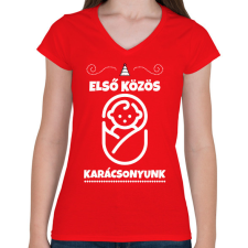 PRINTFASHION Első közös karácsonyunk - Női V-nyakú póló - Piros női póló