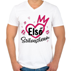 PRINTFASHION Első szilveszterem - Férfi V-nyakú póló - Fehér