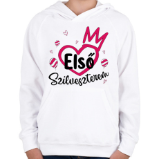 PRINTFASHION Első szilveszterem - Gyerek kapucnis pulóver - Fehér