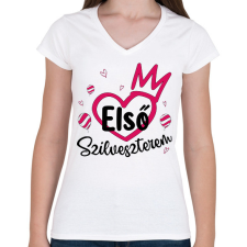 PRINTFASHION Első szilveszterem - Női V-nyakú póló - Fehér női póló