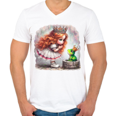 PRINTFASHION Elvarázsolt királyfi - Férfi V-nyakú póló - Fehér