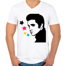 PRINTFASHION Elvis - Férfi V-nyakú póló - Fehér férfi póló