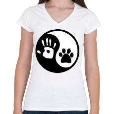 PRINTFASHION Ember/állat barátság - Női V-nyakú póló - Fehér