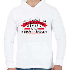 PRINTFASHION Én csak újságírásnak hívom - Férfi kapucnis pulóver - Fehér férfi pulóver, kardigán