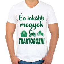 PRINTFASHION Én inkább megyek traktorozni - Férfi V-nyakú póló - Fehér férfi póló