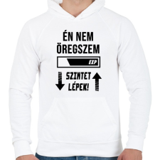 PRINTFASHION Én nem öregszem, Szintet lépek - Fekete - Férfi kapucnis pulóver - Fehér férfi pulóver, kardigán