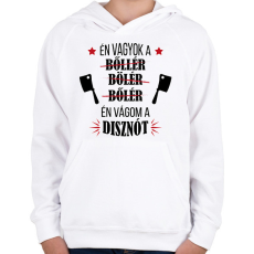 PRINTFASHION Én vágom a disznót - Gyerek kapucnis pulóver - Fehér