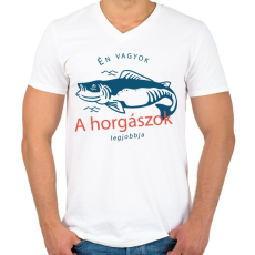 PRINTFASHION Én vagyok a horgászok legjobbja - Férfi V-nyakú póló - Fehér