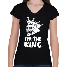 PRINTFASHION Én vagyok a király - Női V-nyakú póló - Fekete