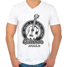 PRINTFASHION Én vagyok a világ legjobb gitáros apukája - Férfi V-nyakú póló - Fehér férfi póló