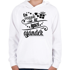 PRINTFASHION Én vagyok az igazi ajándék - Gyerek kapucnis pulóver - Fehér gyerek pulóver, kardigán
