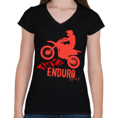 PRINTFASHION Enduro  - Női V-nyakú póló - Fekete