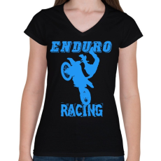 PRINTFASHION Enduro racing  - Női V-nyakú póló - Fekete
